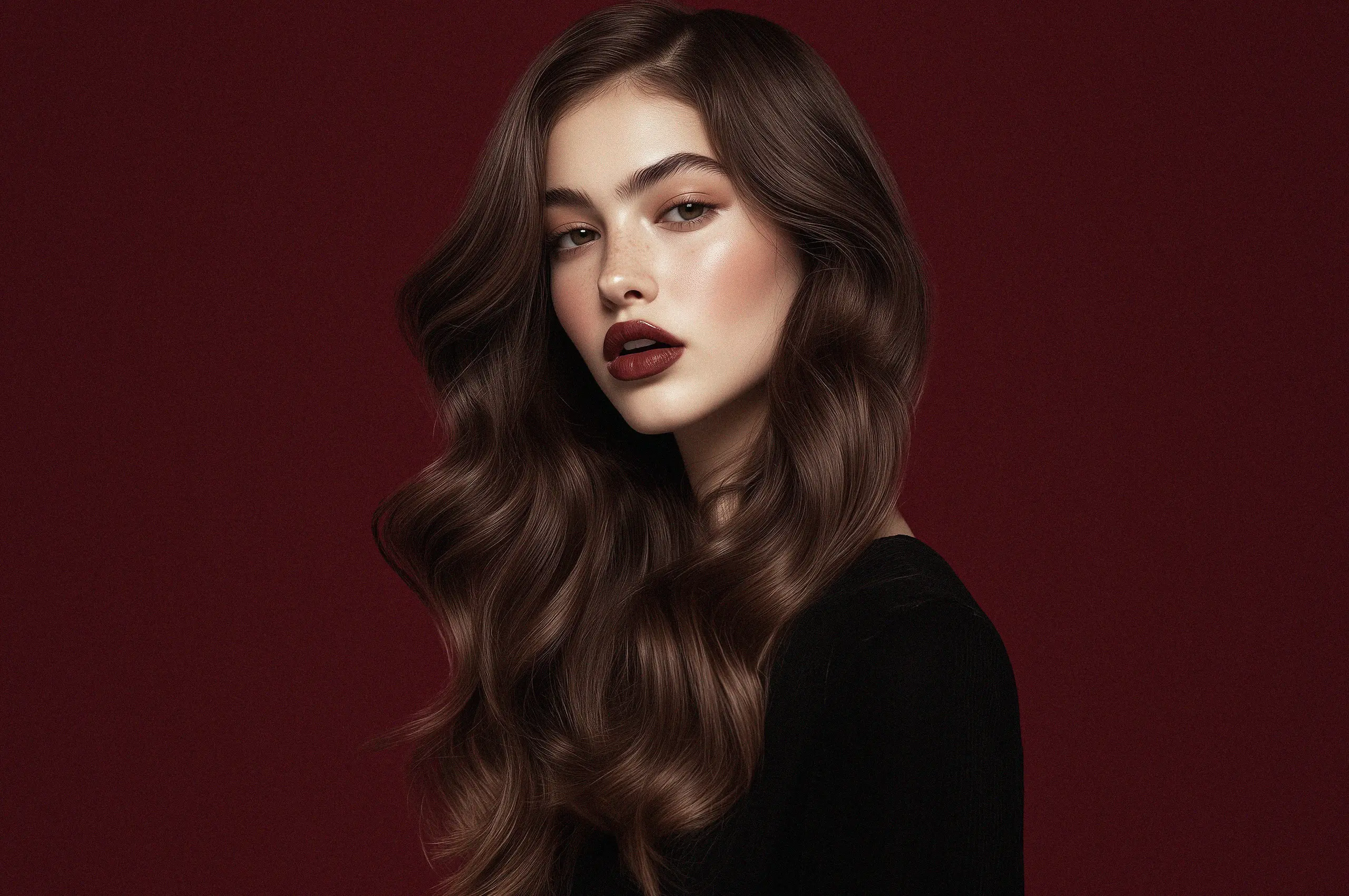 Cannes Image by notthoff La Biosthétique Friseur C Elegante Frau braunes gewelltes lannges Haar seitlich